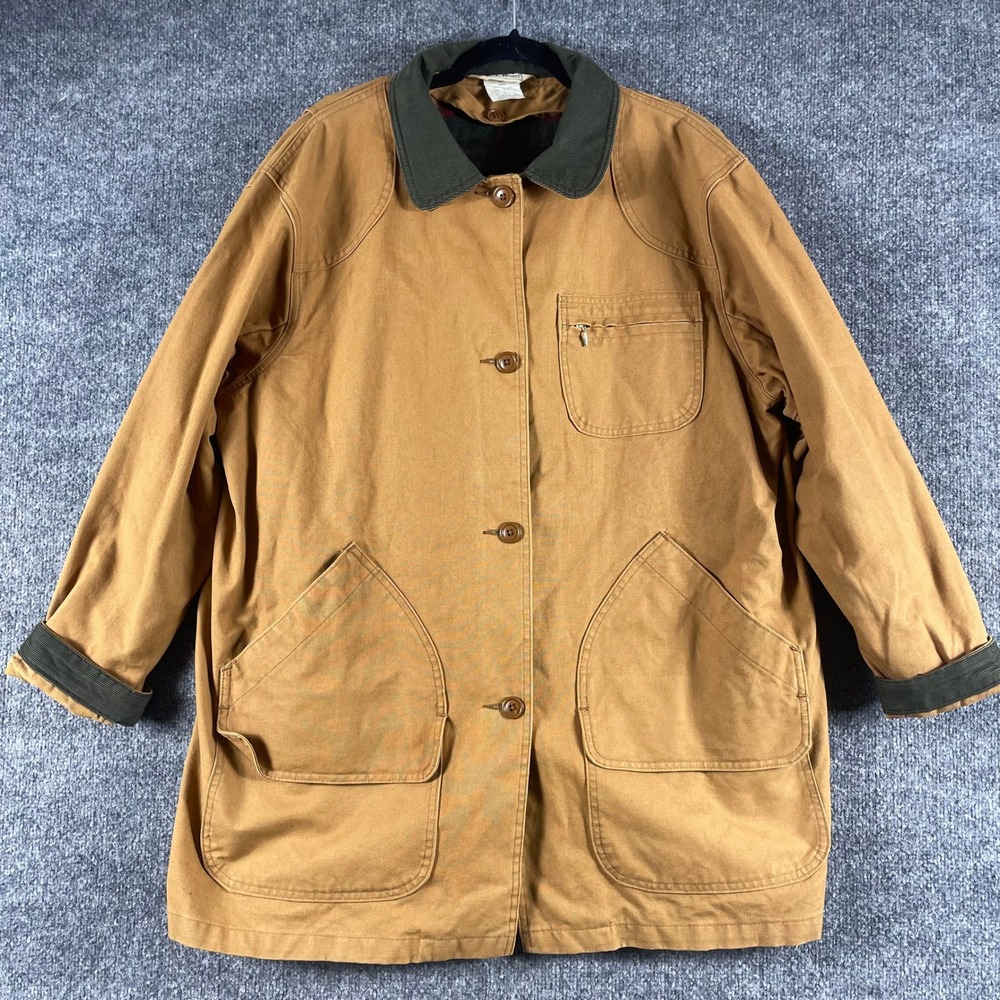 VTG LL Bean Barn Coat Womens XL Brown Canvas Field Chore Jacket USA 80s Corduroy